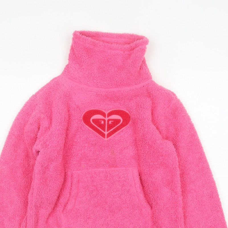 Roxy Girl Pink Fleece Pullover Sweatshirt Size 14 High Neck Logo