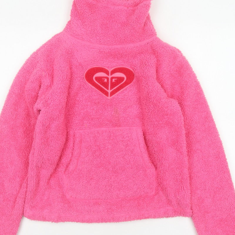 Roxy Girl Pink Fleece Pullover Sweatshirt Size 14 High Neck Logo