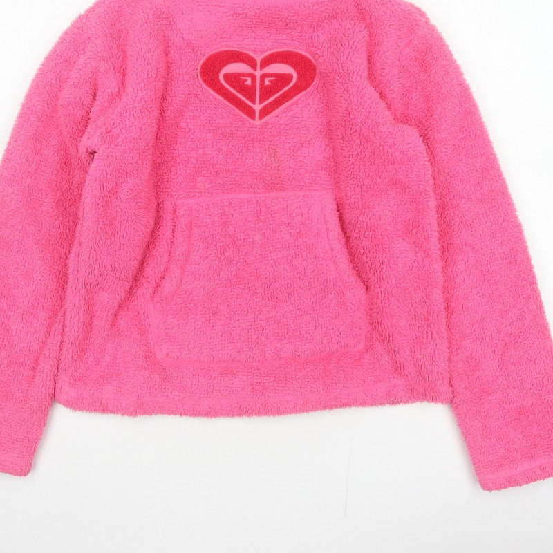 Roxy Girl Pink Fleece Pullover Sweatshirt Size 14 High Neck Logo