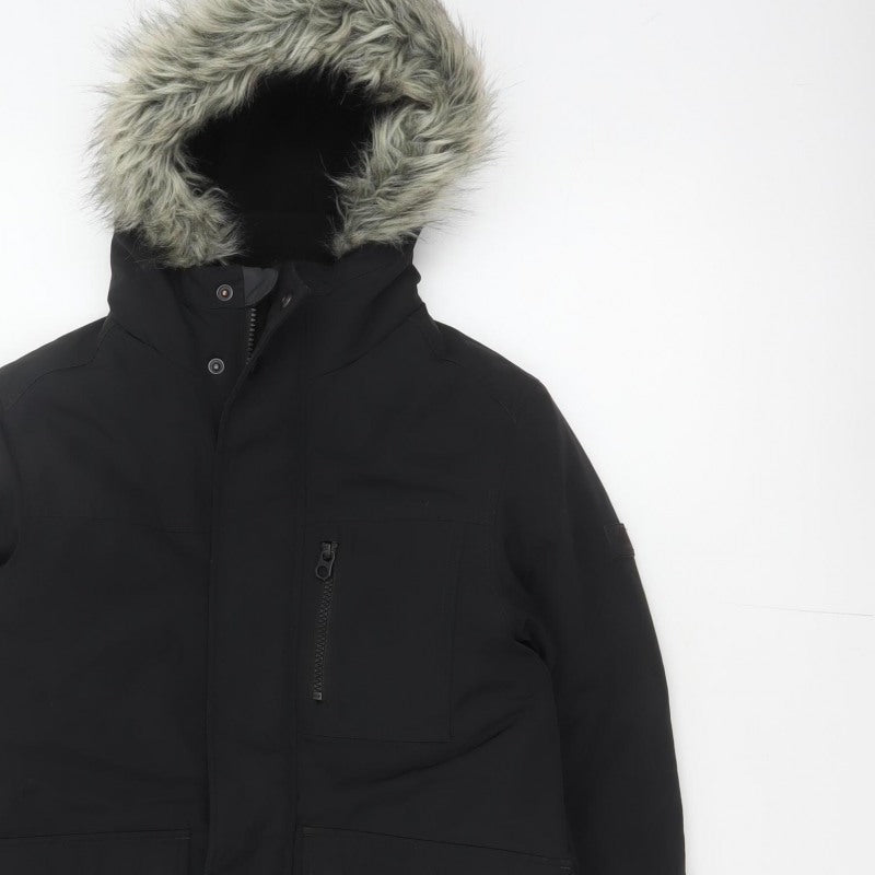 Next Boys Black 10 Years Parka Coat Hooded Faux Fur Trim Padded