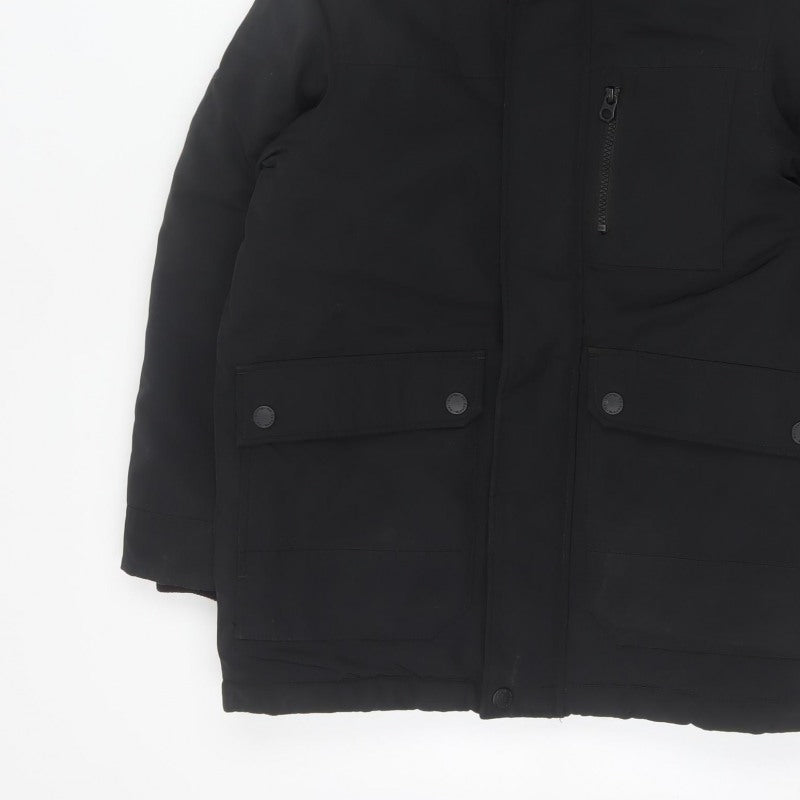Next Boys Black 10 Years Parka Coat Hooded Faux Fur Trim Padded