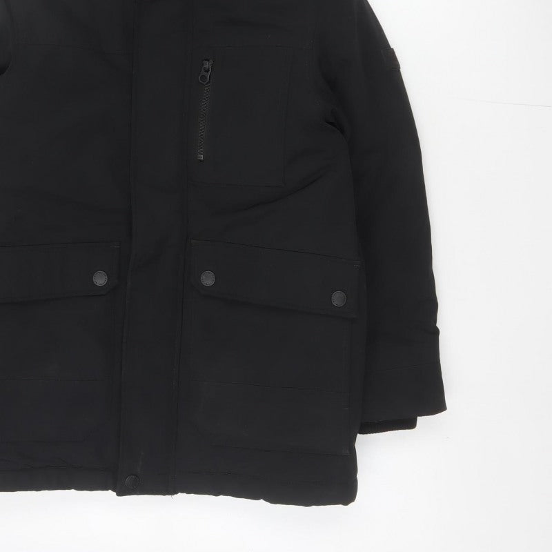 Next Boys Black 10 Years Parka Coat Hooded Faux Fur Trim Padded