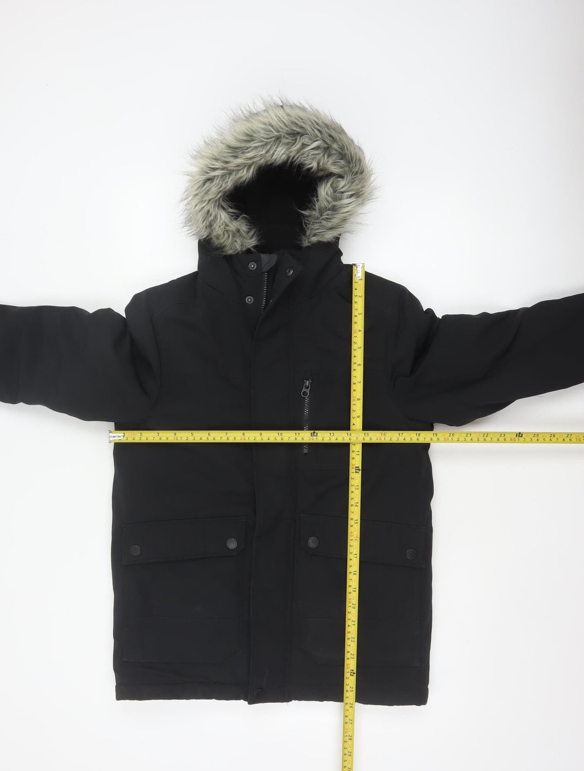 Next Boys Black 10 Years Parka Coat Hooded Faux Fur Trim Padded