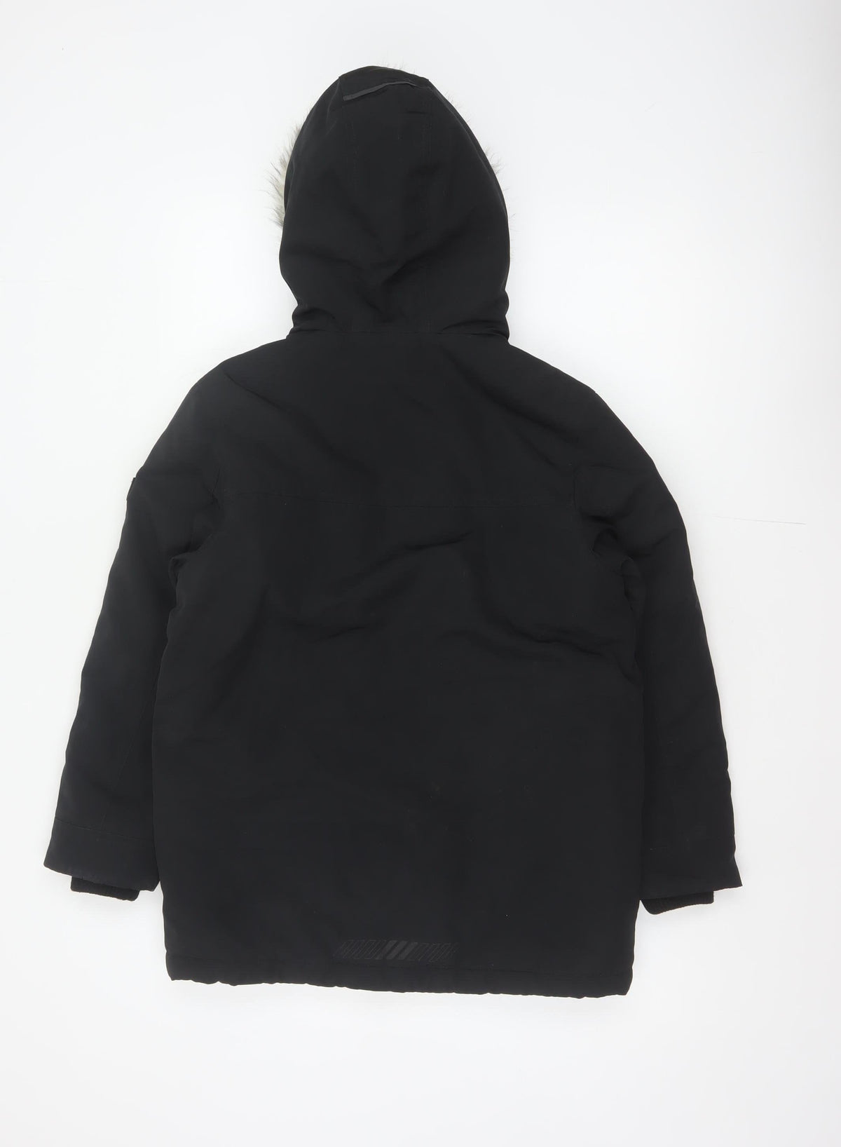 Next Boys Black 10 Years Parka Coat Hooded Faux Fur Trim Padded