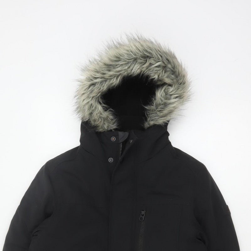 Next Boys Black 10 Years Parka Coat Hooded Faux Fur Trim Padded