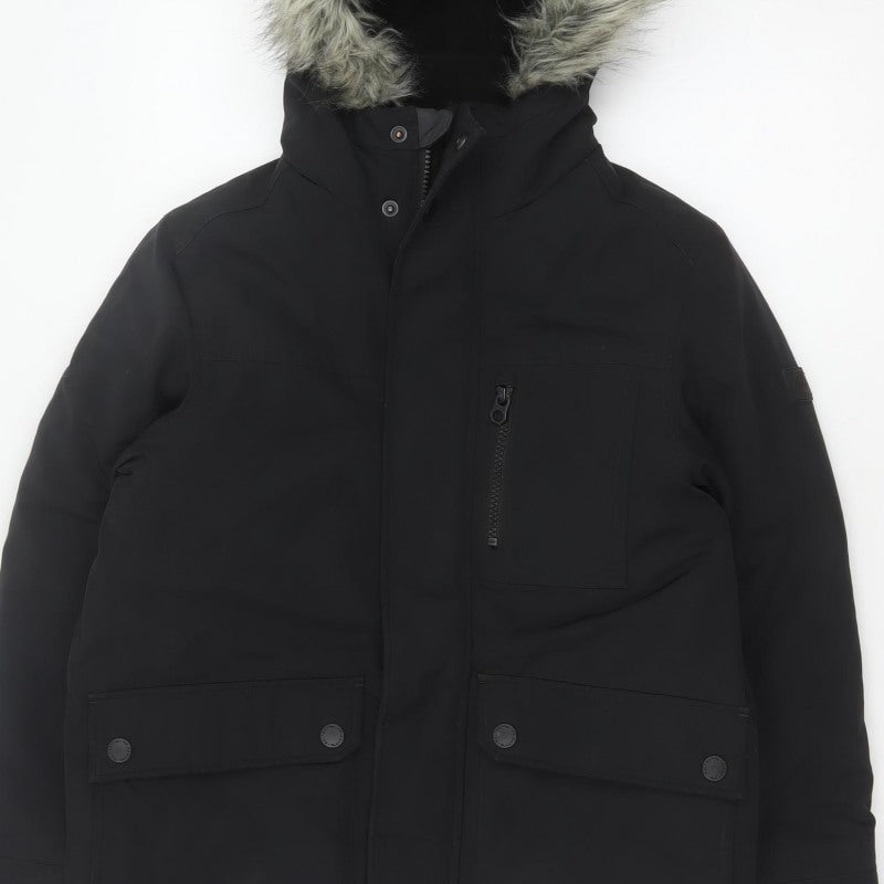Next Boys Black 10 Years Parka Coat Hooded Faux Fur Trim Padded