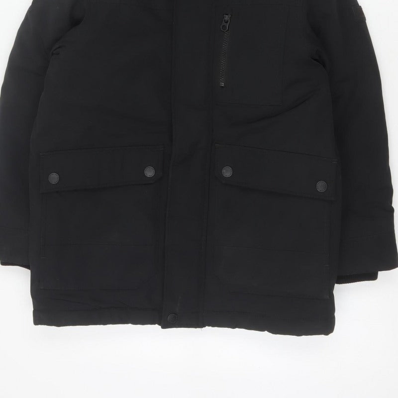 Next Boys Black 10 Years Parka Coat Hooded Faux Fur Trim Padded