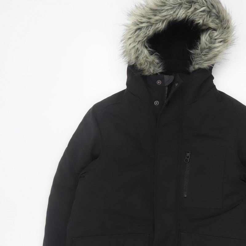 Next Boys Black 10 Years Parka Coat Hooded Faux Fur Trim Padded