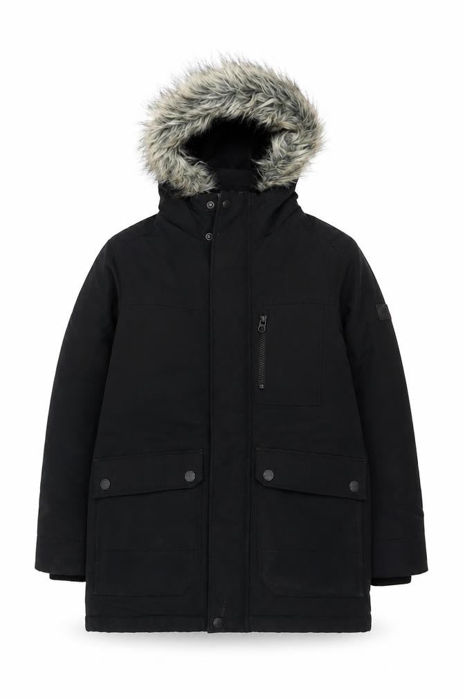 Next Boys Black 10 Years Parka Coat Hooded Faux Fur Trim Padded
