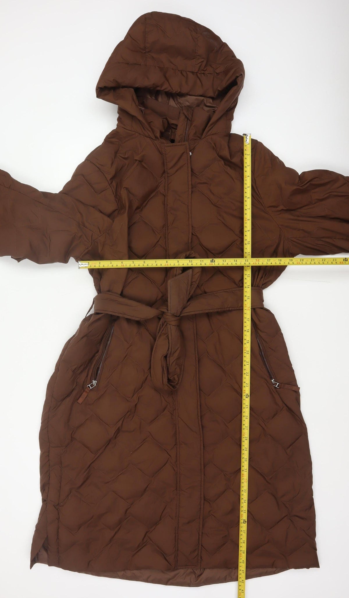 Marks and Spencer Women Brown UK 18 Long Hooded Belted Down Puffer Coat
