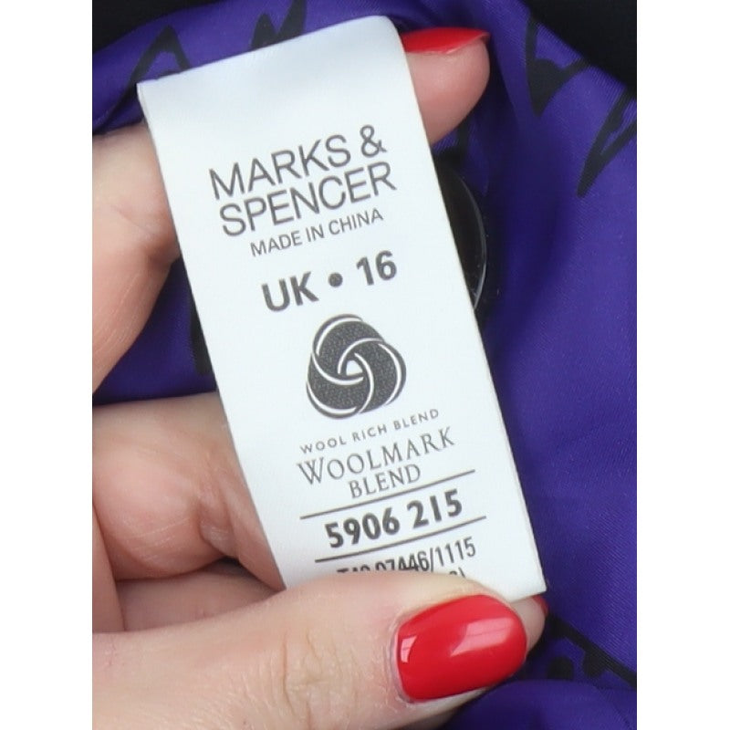 Marks & Spencer Women’s Black UK 16 Wool Blend Long Overcoat