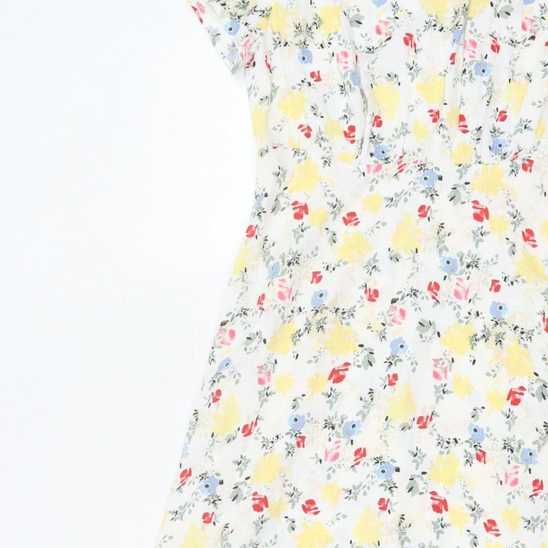M&S Women Multicoloured Floral Fit & Flare Midi Dress Size 10 Petite
