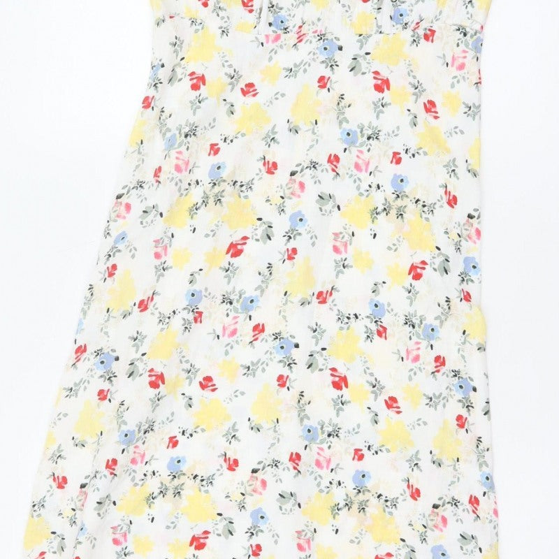 M&S Women Multicoloured Floral Fit & Flare Midi Dress Size 10 Petite
