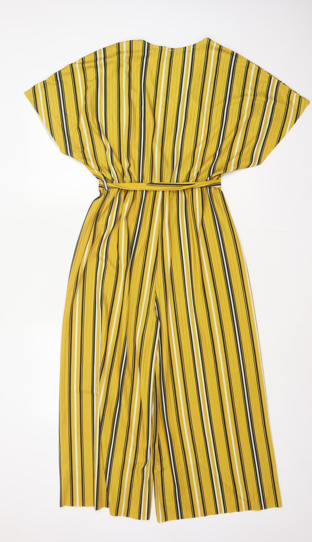New Look Women Yellow Stripe Wide-Leg V-Neck Belted Jumpsuit UK 14