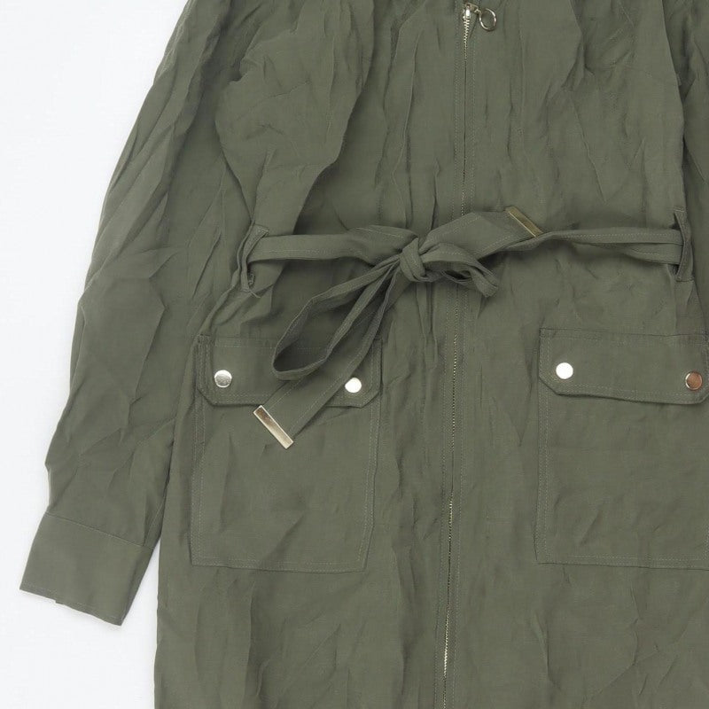 Next Women Green UK 14 Long Shirt Dress Belted Zip Pockets