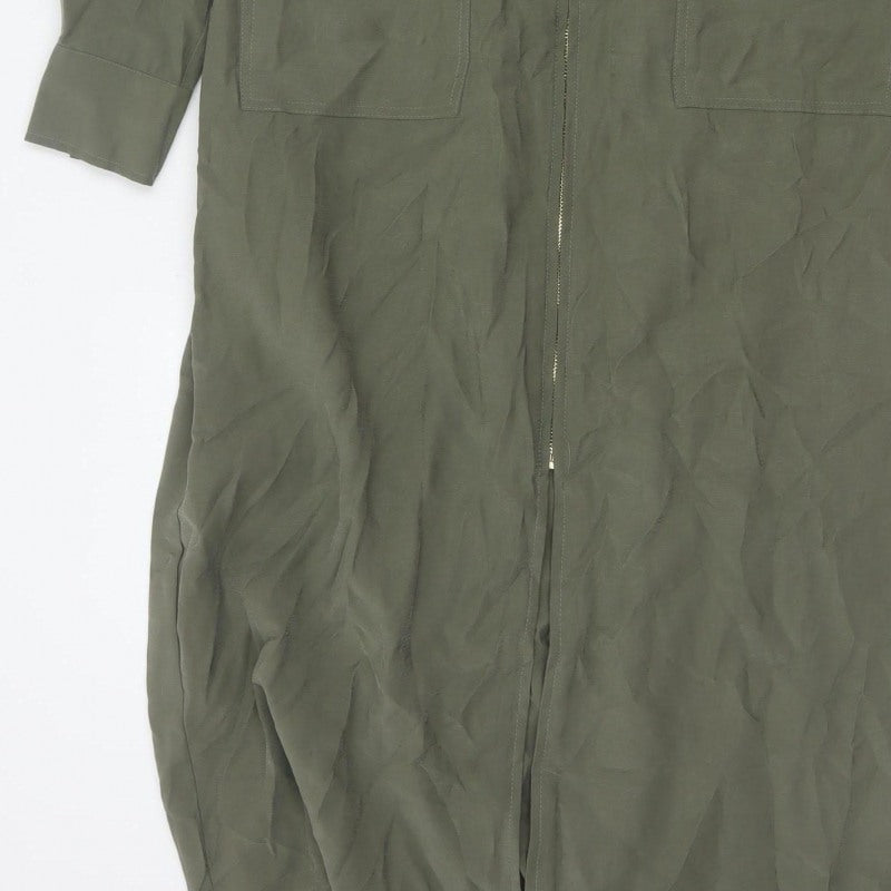 Next Women Green UK 14 Long Shirt Dress Belted Zip Pockets