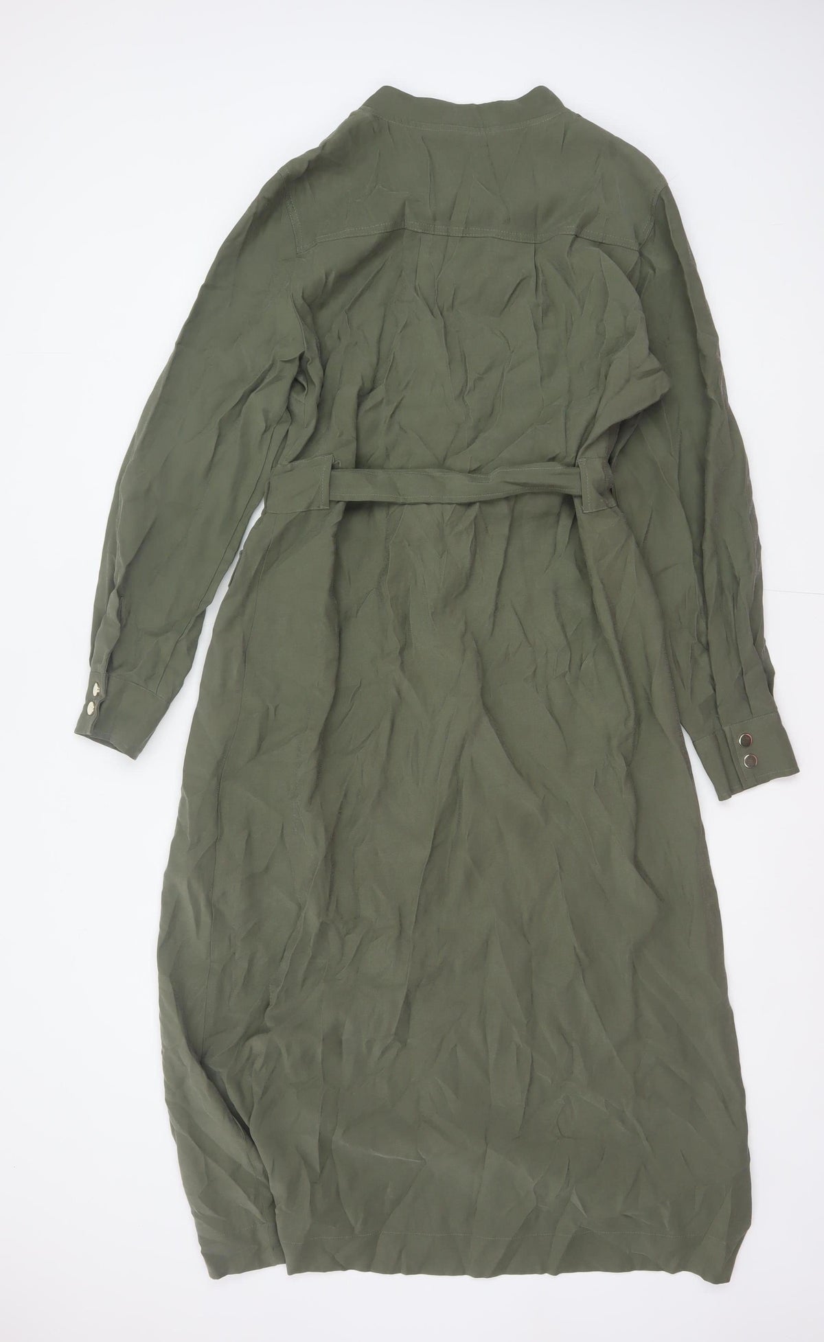 Next Women Green UK 14 Long Shirt Dress Belted Zip Pockets