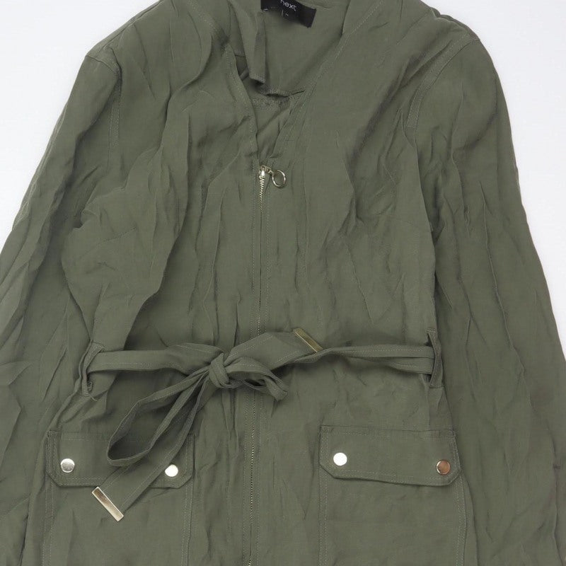 Next Women Green UK 14 Long Shirt Dress Belted Zip Pockets
