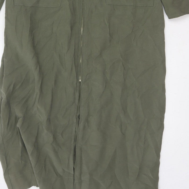 Next Women Green UK 14 Long Shirt Dress Belted Zip Pockets