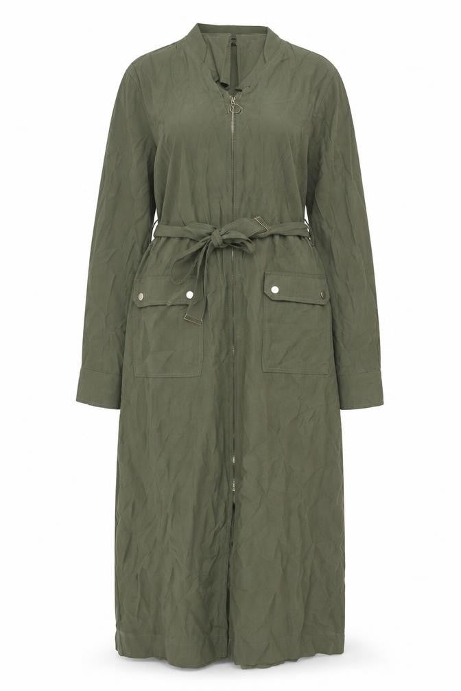 Next Women Green UK 14 Long Shirt Dress Belted Zip Pockets
