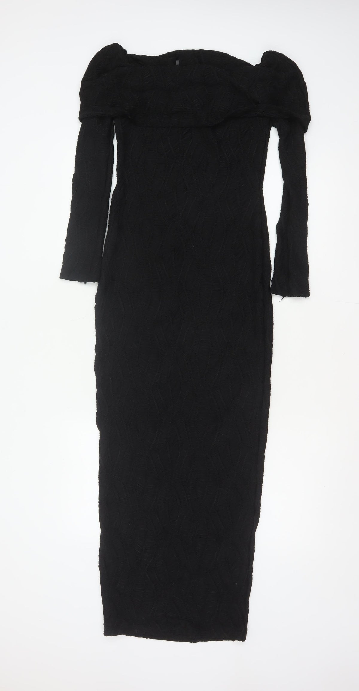 PrettyLittleThing Women Black UK 6 Off Shoulder Bodycon Maxi Dress