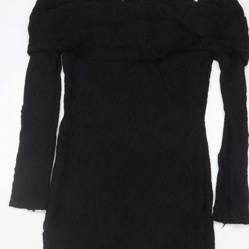 PrettyLittleThing Women Black UK 6 Off Shoulder Bodycon Maxi Dress