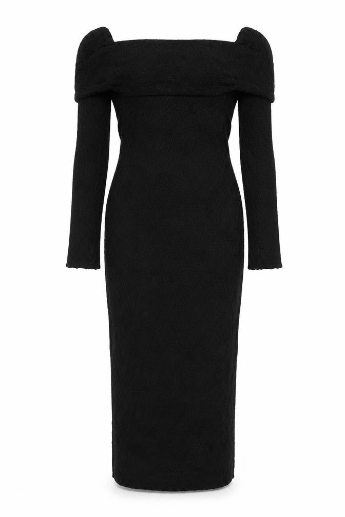 PrettyLittleThing Women Black UK 6 Off Shoulder Bodycon Maxi Dress