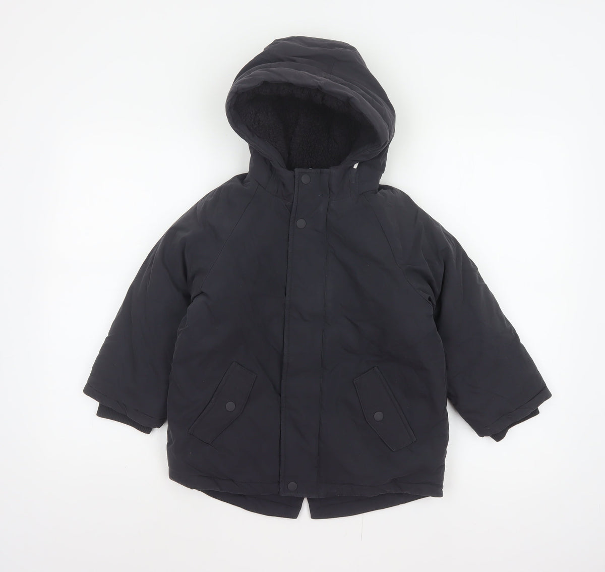 M&S Boys Black 5-6 Years Hooded Padded Parka Coat Reflective
