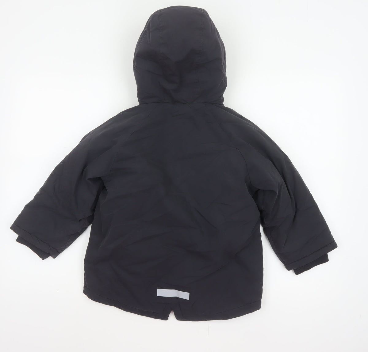 M&S Boys Black 5-6 Years Hooded Padded Parka Coat Reflective