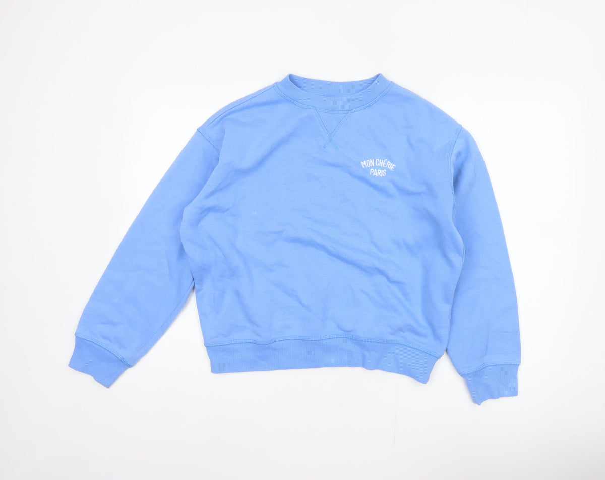 H&M Women Blue XS Pullover Sweatshirt Mon Chérie Paris Crew Neck