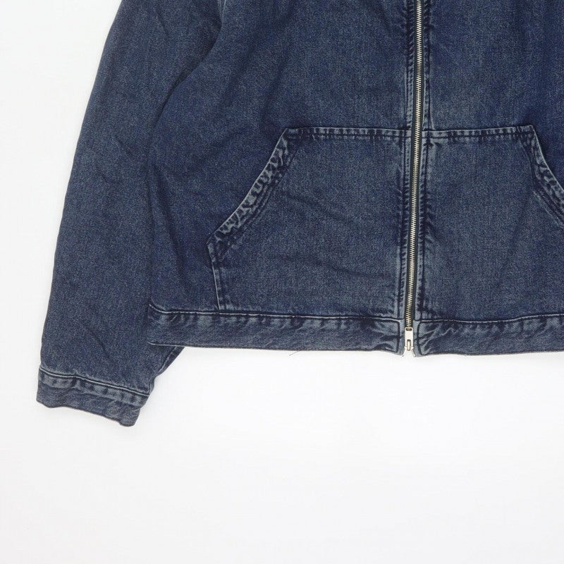 H&M Women's Blue XL Hooded Denim Full Zip Lined Jacket