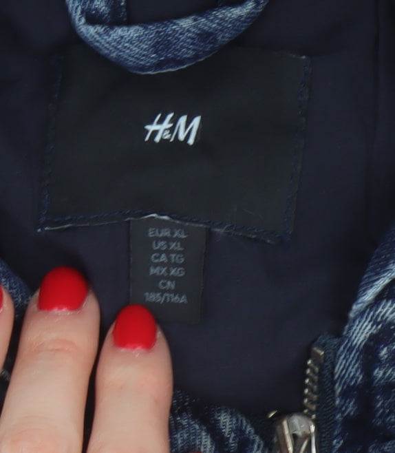 H&M Women's Blue XL Hooded Denim Full Zip Lined Jacket