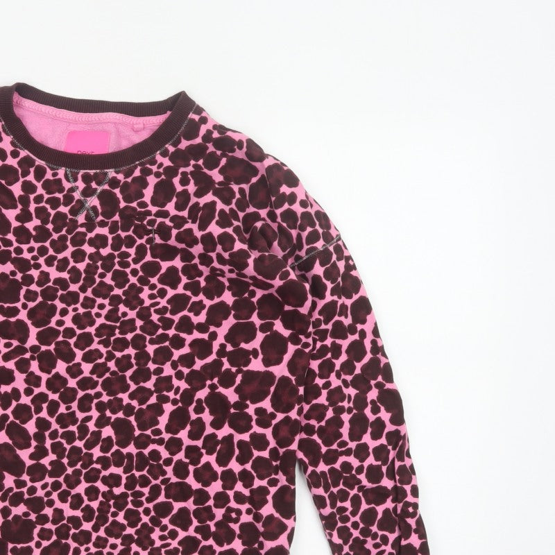 Next Women Pink Leopard Print Cotton Sweatshirt Small Pullover