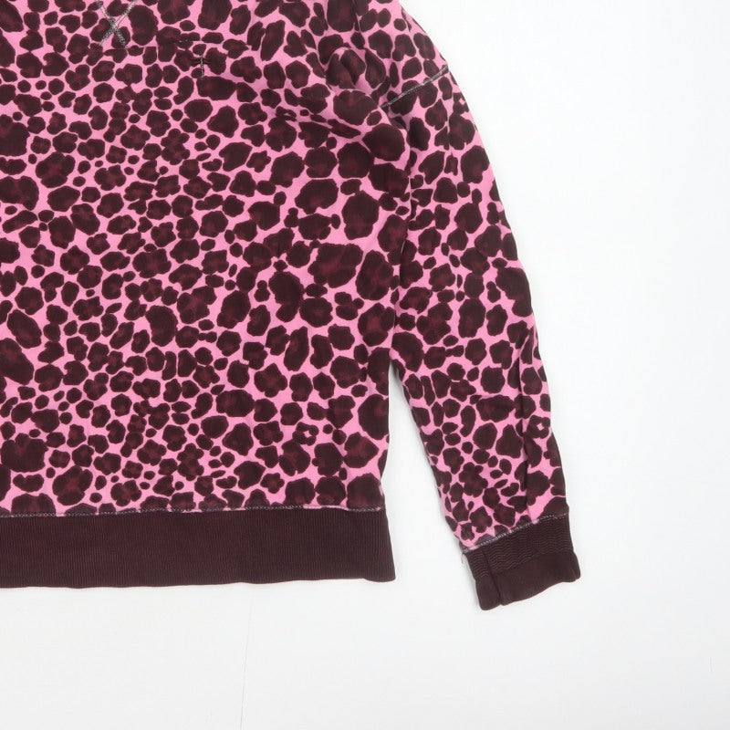 Next Women Pink Leopard Print Cotton Sweatshirt Small Pullover