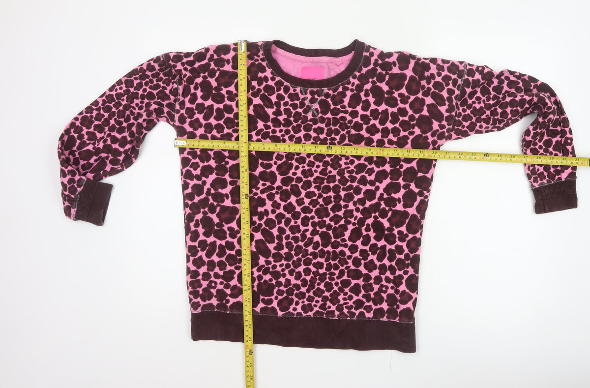 Next Women Pink Leopard Print Cotton Sweatshirt Small Pullover