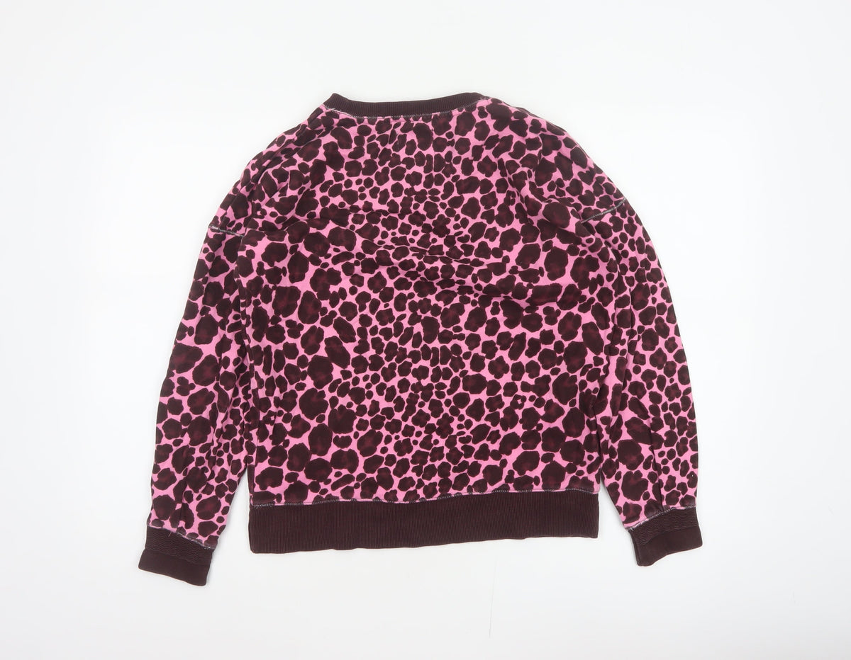 Next Women Pink Leopard Print Cotton Sweatshirt Small Pullover