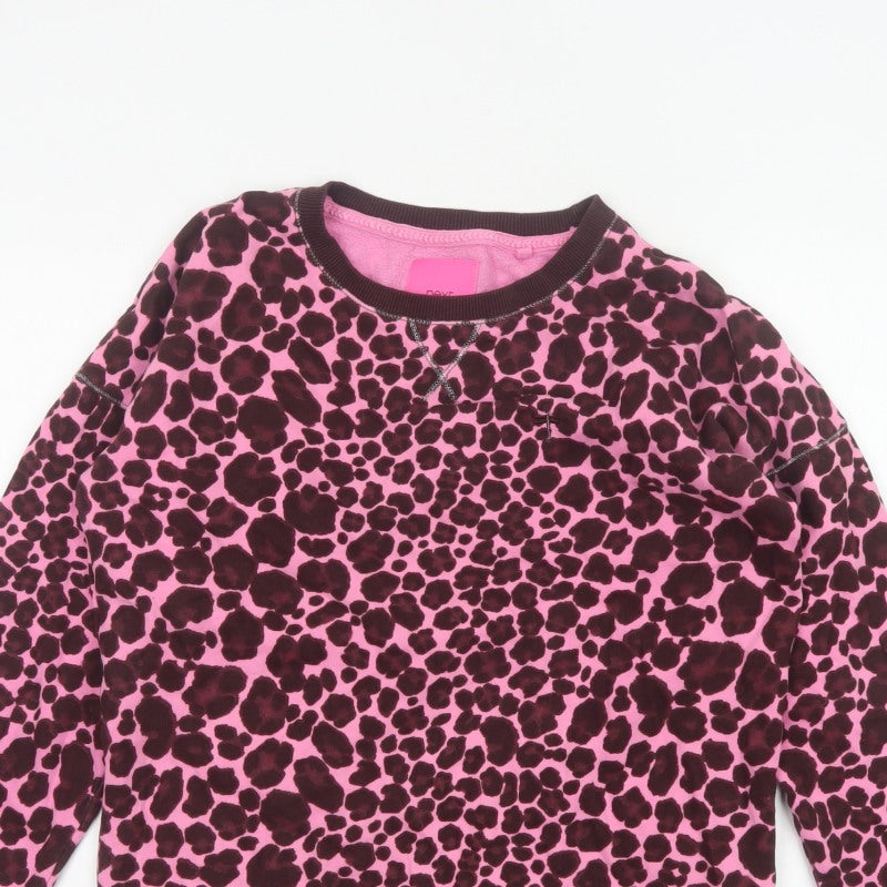 Next Women Pink Leopard Print Cotton Sweatshirt Small Pullover