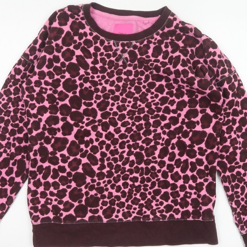 Next Women Pink Leopard Print Cotton Sweatshirt Small Pullover