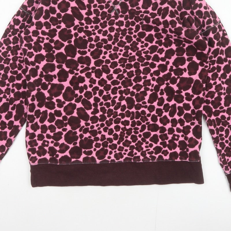 Next Women Pink Leopard Print Cotton Sweatshirt Small Pullover