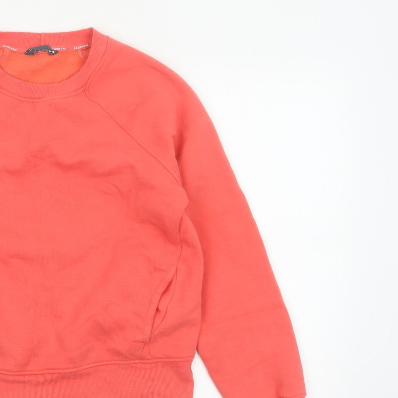 M&S Women Orange UK 12 Pullover Sweatshirt Crew Neck Pockets Raglan