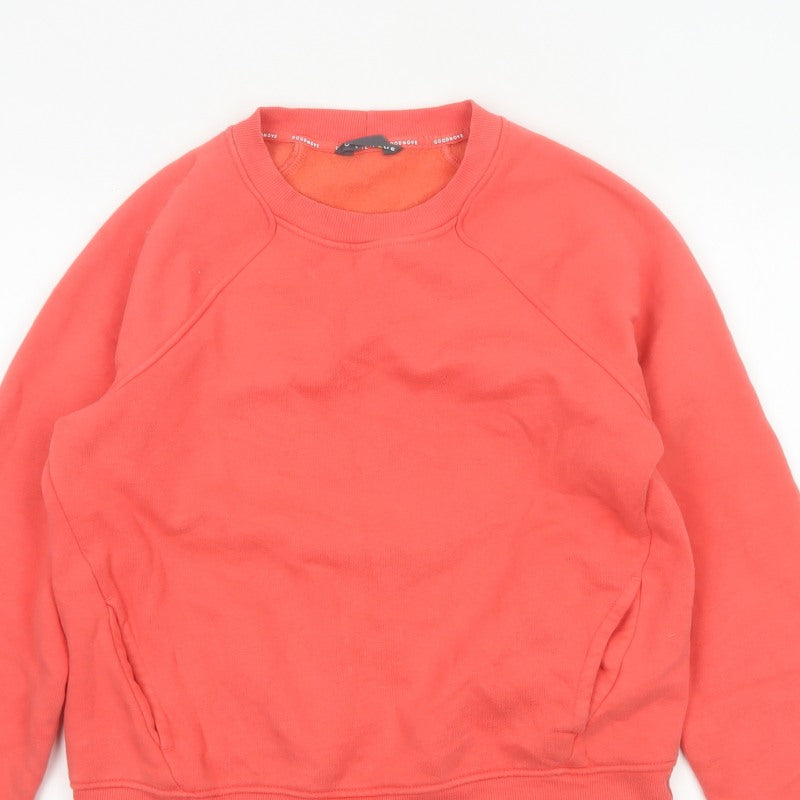 M&S Women Orange UK 12 Pullover Sweatshirt Crew Neck Pockets Raglan