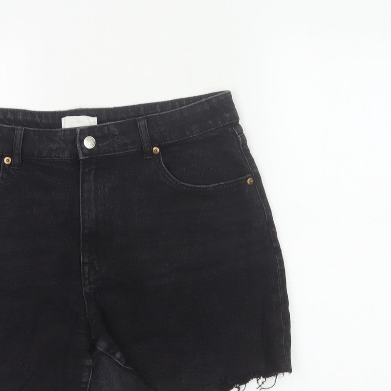 H&M Women Black UK 16 Cut-Off Denim High Rise 5-Pocket Shorts