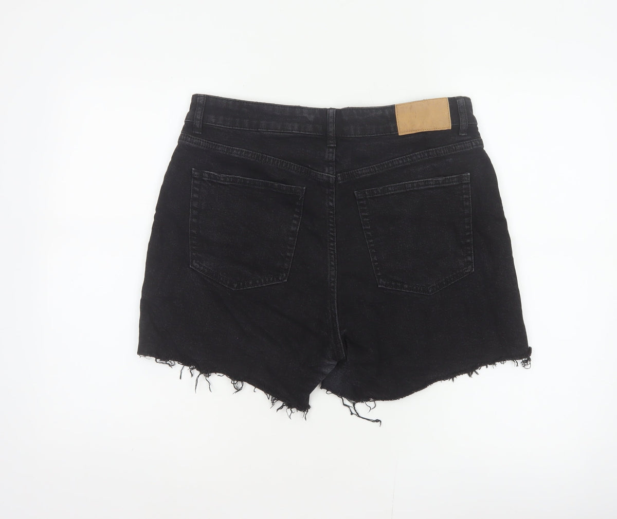 H&M Women Black UK 16 Cut-Off Denim High Rise 5-Pocket Shorts
