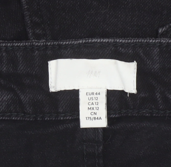 H&M Women Black UK 16 Cut-Off Denim High Rise 5-Pocket Shorts