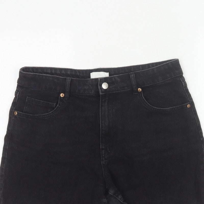 H&M Women Black UK 16 Cut-Off Denim High Rise 5-Pocket Shorts