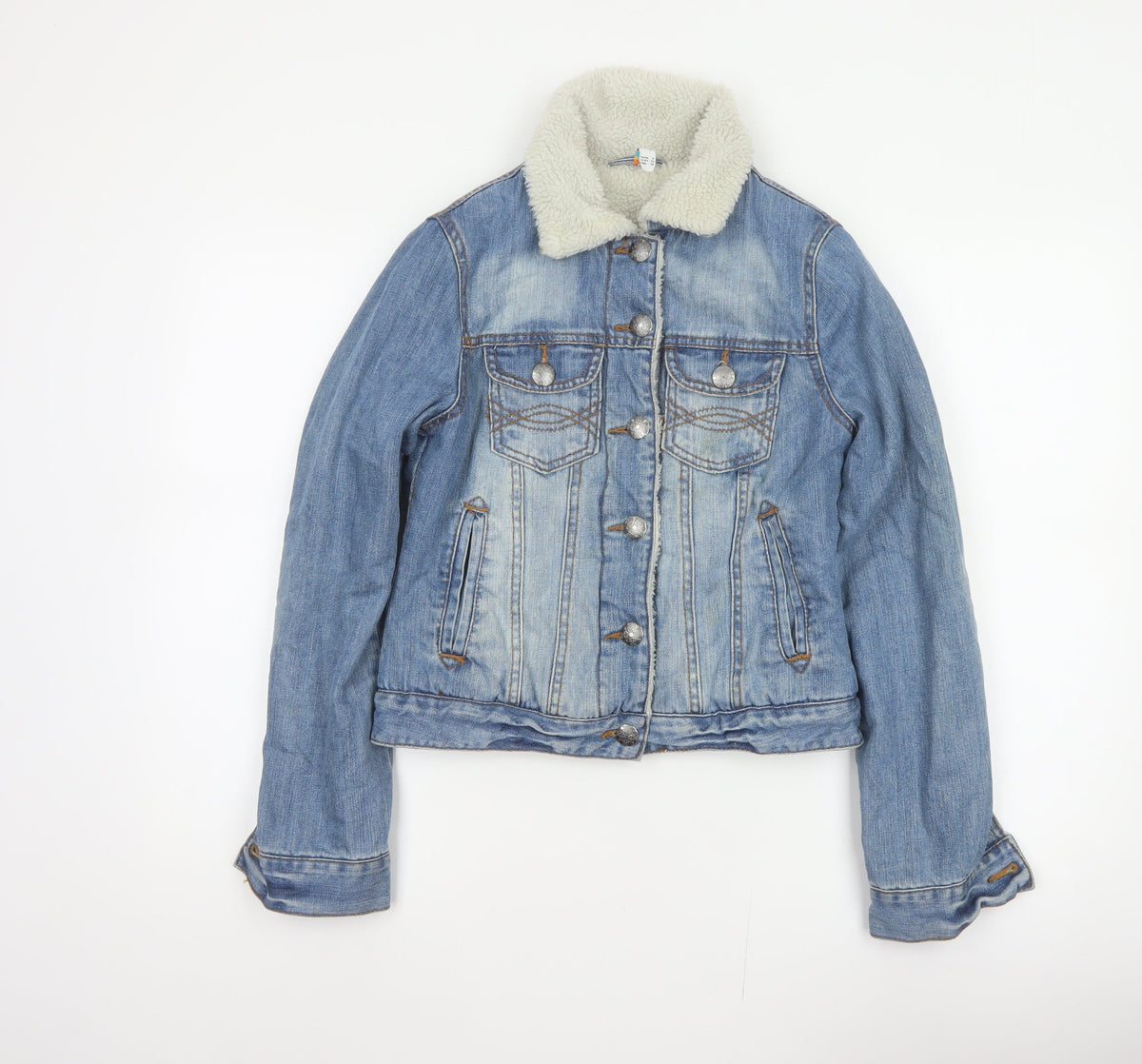 Denim Co Women Blue UK 8 Sherpa Collar Denim Jacket Button Pockets