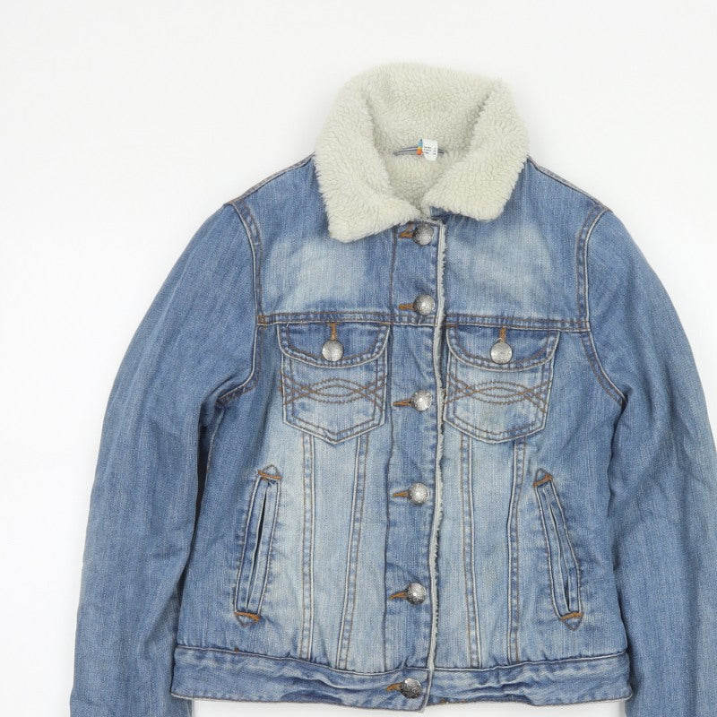Denim Co Women Blue UK 8 Sherpa Collar Denim Jacket Button Pockets