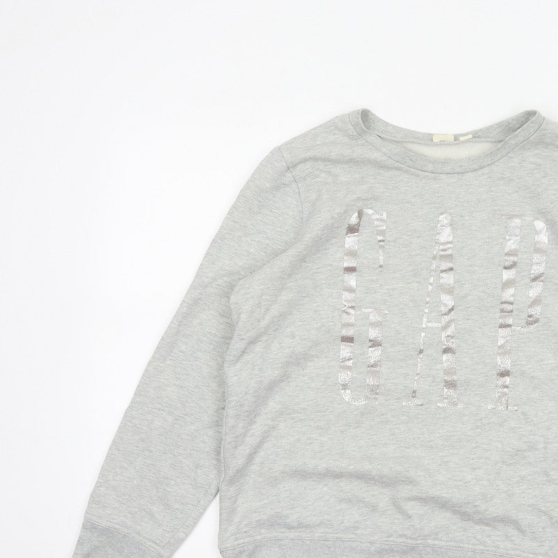 Gap Womens Grey S Pullover Sweatshirt Silver Logo Crew Neck