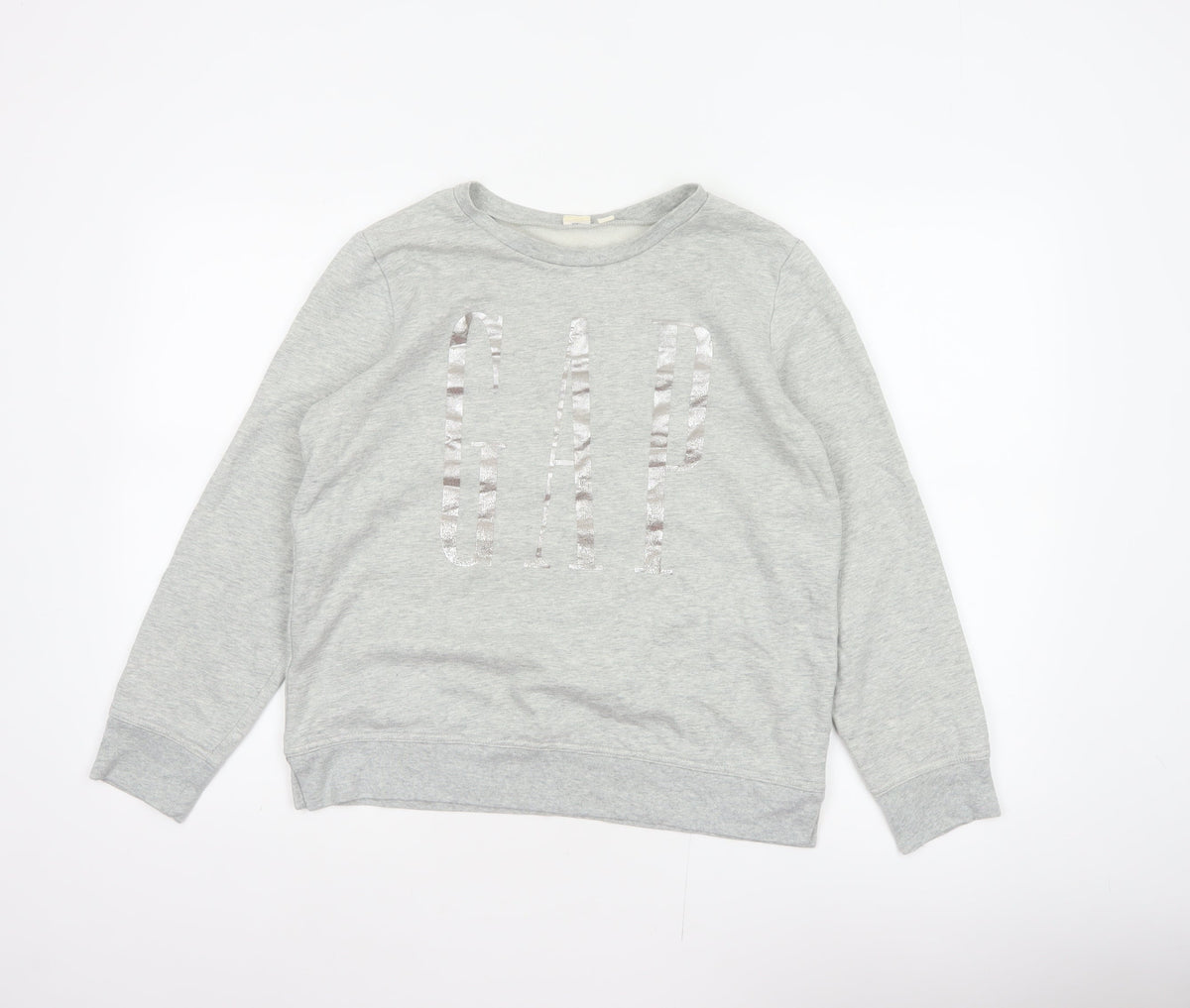 Gap Womens Grey S Pullover Sweatshirt Silver Logo Crew Neck
