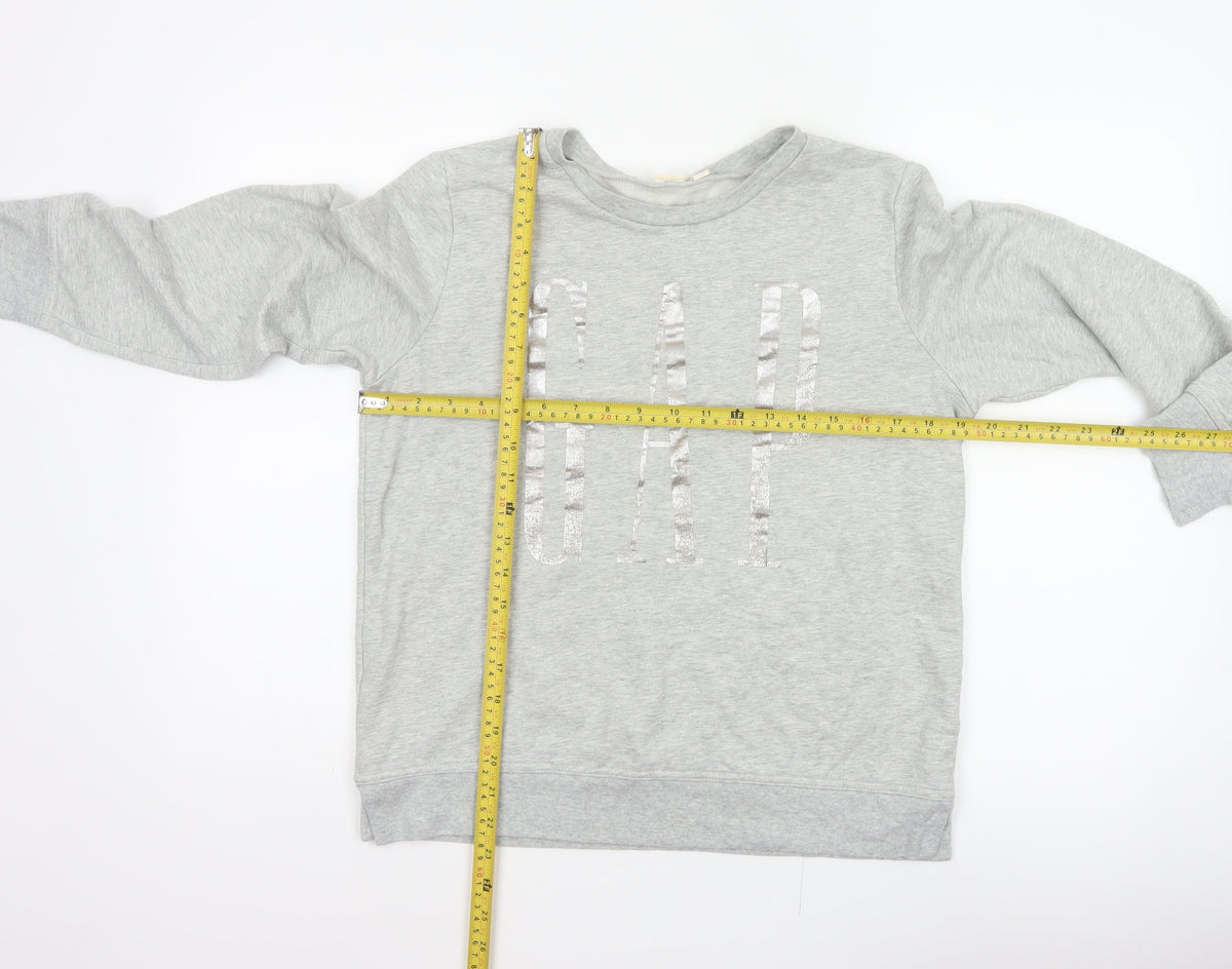 Gap Womens Grey S Pullover Sweatshirt Silver Logo Crew Neck